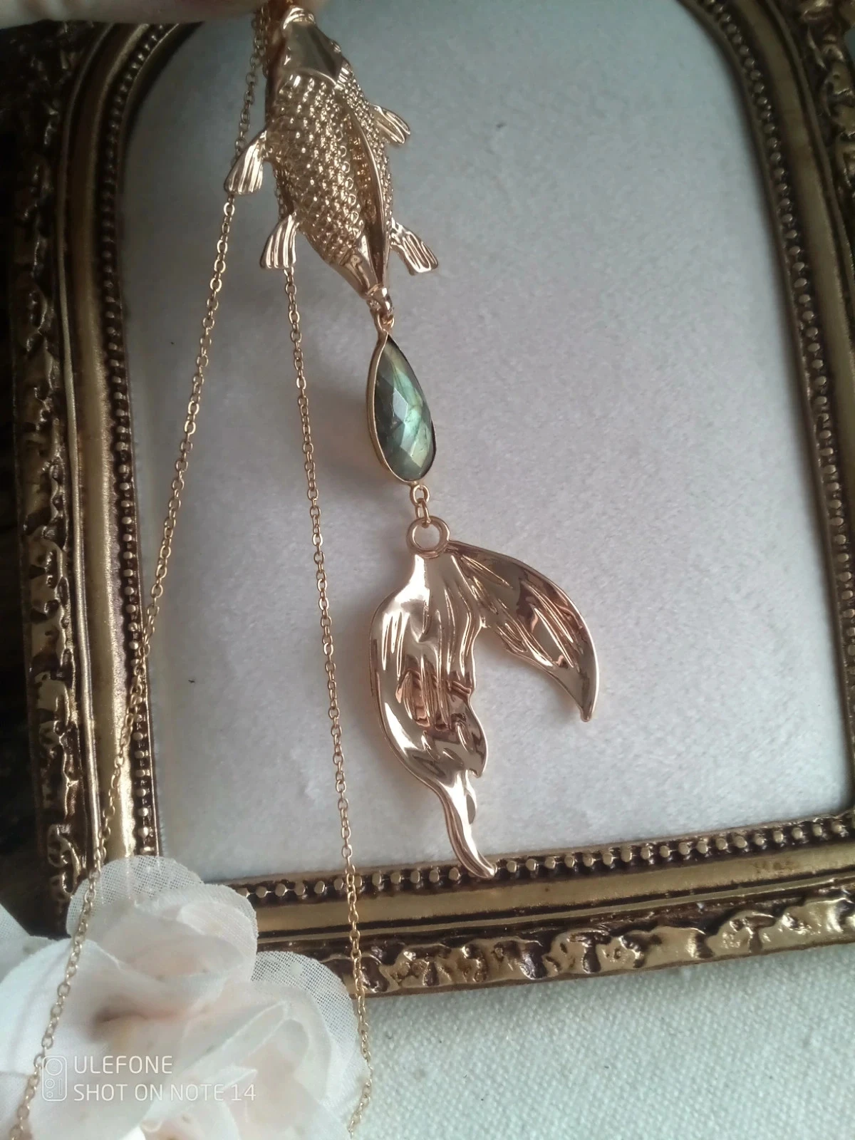 Gold fish pendant necklace and labradorite stone – photo 2